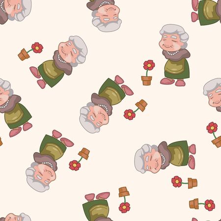 family grandmother character , cartoon seamless pattern backgroundのイラスト素材