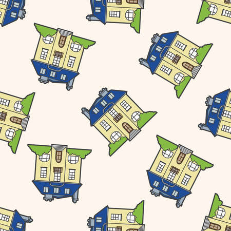 Building house,, cartoon seamless pattern backgroundのイラスト素材