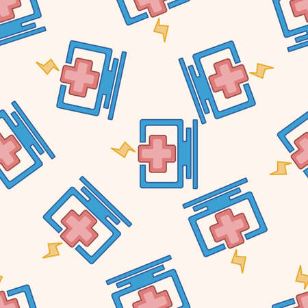 Computer-related desktop icon , cartoon seamless pattern backgroundのイラスト素材