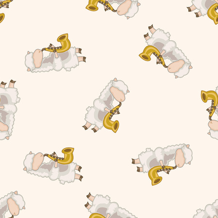 animal sheep playing instrument cartoon , cartoon seamless pattern backgroundのイラスト素材