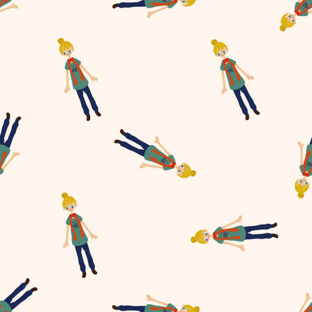 lady girl cartoon , cartoon seamless pattern backgroundの写真素材