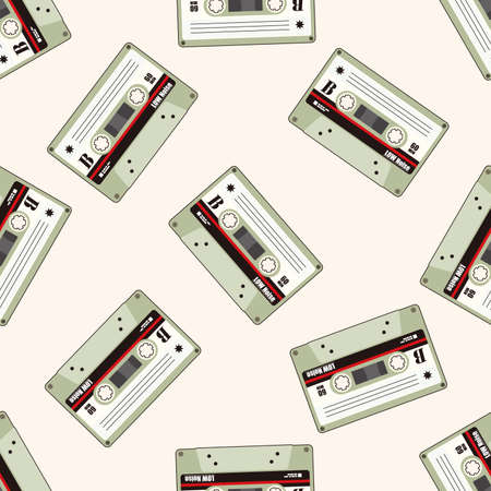 Audiotape , cartoon seamless pattern backgroundの写真素材