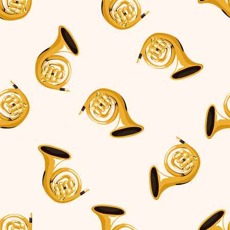 instrument french horn cartoon , cartoon seamless pattern backgroundのイラスト素材