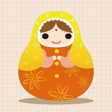 Matryoshka , Russian traditional wooden doll, vector pattern, elements,epsのイラスト素材