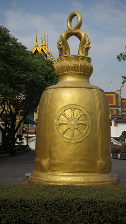 Big Golden Bell in Templeの写真素材
