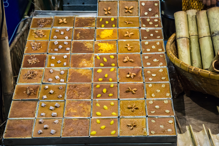 Mung Bean Thai Custard Dessert in Floating market Thailand South East Asia Travelの写真素材