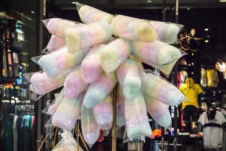 Cotton candy multiple color in plastic bag ready to eatの写真素材