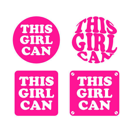 This Girl Can Pink Set of 4 Typography Vector Design. Poster Quote. Printable on T-shirt, Poster, Banner. Illustration Vector Designのイラスト素材
