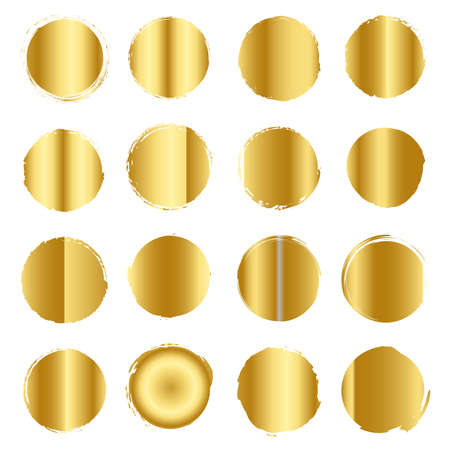 Gold Gradient Grunge Circle Banner Set of 16 Vector Illustrator Design Grunge Round shapeのイラスト素材