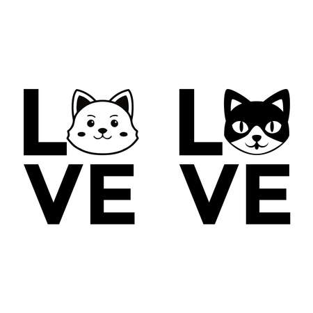Love Dog Love Cat with Dog and Cat Vector Illustration Vector Design Printable on T-shirt Poster Banner Animal Loverのイラスト素材
