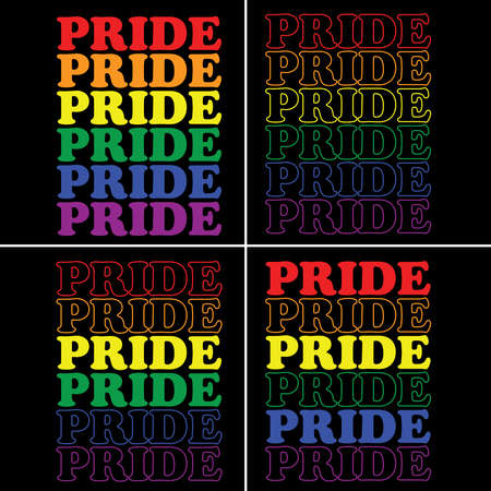 Pride in Pride Colors T-shirt Design Set of 4 Typography Vector Illustration Design Can Print on t-shirt Poster banners Pride monthのイラスト素材