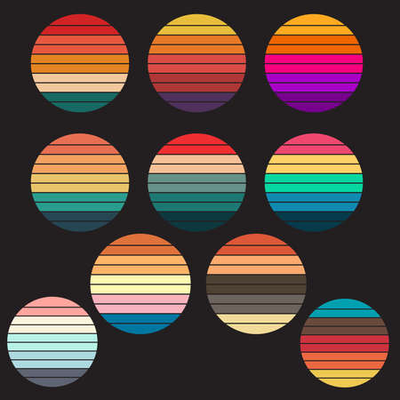 Retro Sunset Color Circle Set of 10 Vector Circular gradient background. T shirt design element. Vector illustration flat elementsのイラスト素材