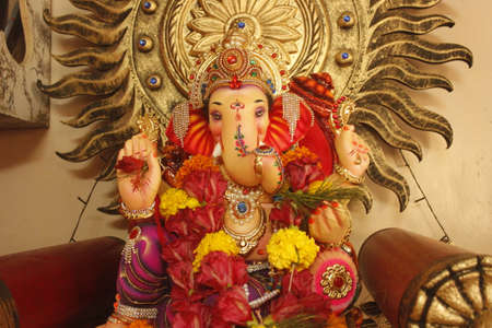 Ganesh Chaturthi, in Hinduism, 10-day festival marking the birth of the elephant-headed deity Ganesha, the god of prosperity and wisdom.の写真素材