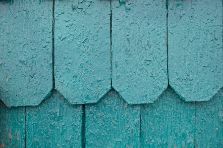 Horizontal color close-up image of old wooden tile pattern facadeの写真素材