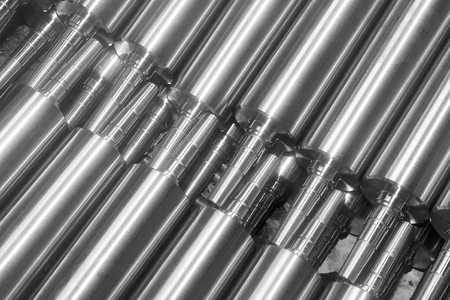 shafts woodworking machine machined on a lathe background. Black-and-white image.の写真素材