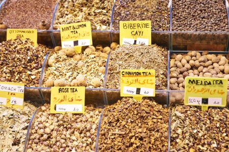 tea with names at the Eastern marketの写真素材