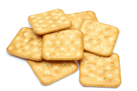 biscuits, salted crackers on white backgroundの写真素材