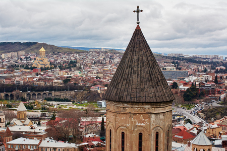 Panoramic view of Tbilisi, the capital of Georgia with old town and modern architecture