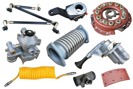 Auto spare parts car on the white background. Set with many isolated items for shop or aftermarket