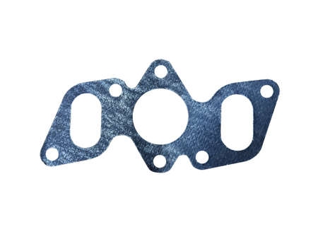 Gasket of the exhaust manifold of the car on an isolated white background. Spare parts