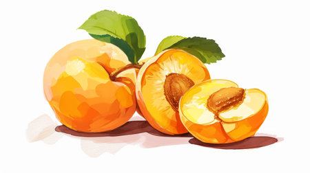 ripe juicy apricot whole and its halfの素材