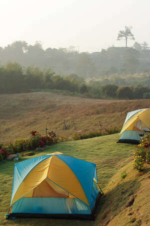 Camping on the hillの写真素材