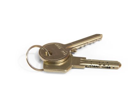 Two keys on keyring isolated on white background