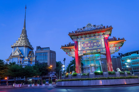 Night lights at Odeon  The Golden Buddha Temple  backgroundのeditorial素材