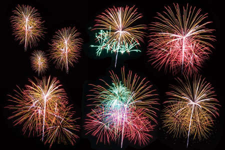 Colorful fireworks over dark skyの写真素材