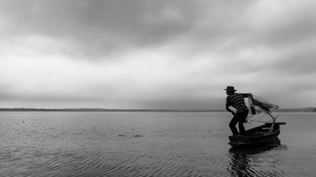 Fisherman. image black and whiteのeditorial素材