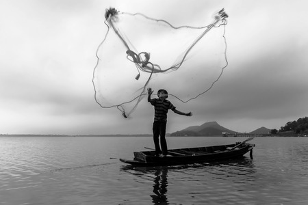 Fisherman. image black and whiteのeditorial素材