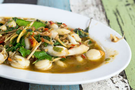 Spicy Stir Fried Scallops , asian cuisineの写真素材