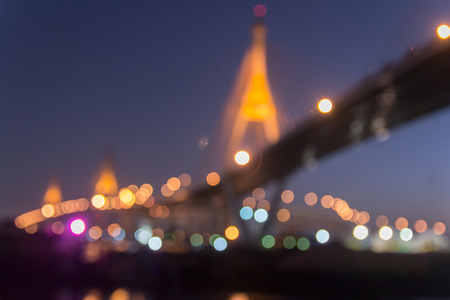 Bhumibol Bridge at Night- Blurred Photo bokehの写真素材