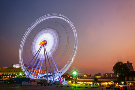 BANGKOK, THAILAND - FEBURARY 2014: The Biggest ferris wheel Landmark of Asiatique, Bangkok Thailand on February 08, 2015. Asiatique is the Bangkok night market, opened in May 2012.のeditorial素材