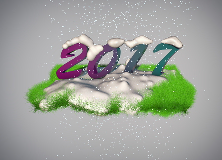 The number 2017 is covered with snow.Christmas illustration