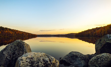 Big wood lake at sunset.の写真素材