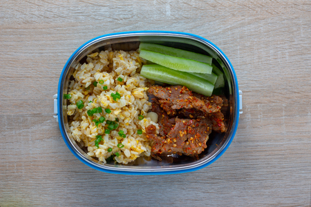 Clean food,Fried rice with chicken.Top Viewの写真素材