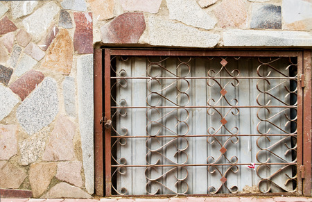 decorative iron bars with lock in the basementの写真素材