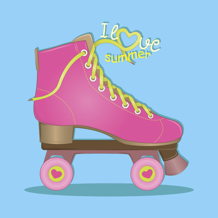 Hello summer. I like summer. Vector illustration. Pink rollers. Roller skating. Summer time.のイラスト素材