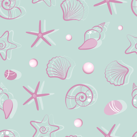 Seamless background with shells. Live nature. Vector illustration. The Set of seashells.のイラスト素材