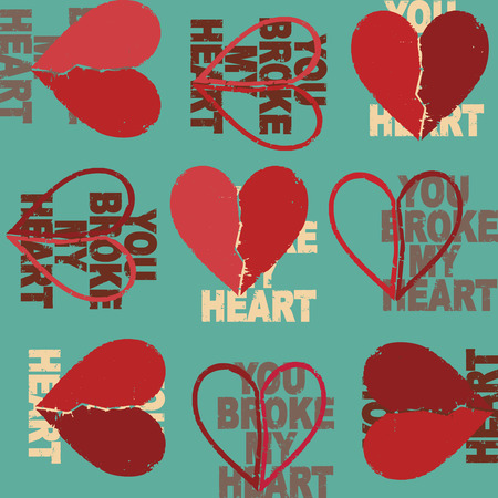 Retro grunge vector seamless pattern background with broken hearts 1&#xA;のイラスト素材