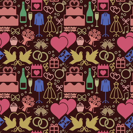 Colorful vintage vector wedding related seamless pattern backgroundのイラスト素材