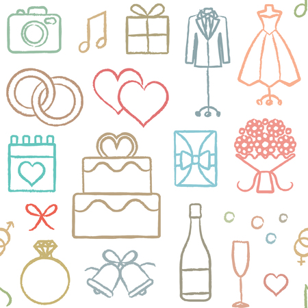 Hand drawn vector wedding related seamless pattern backgroundのイラスト素材