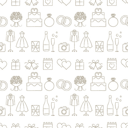 Hand drawn wedding themed vector seamless pattern background 1のイラスト素材