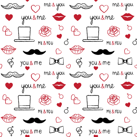Romantic vector seamless pattern background with male and female related symbolsのイラスト素材