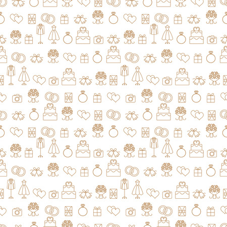 Wedding related vector seamless pattern background with outline icons 2のイラスト素材