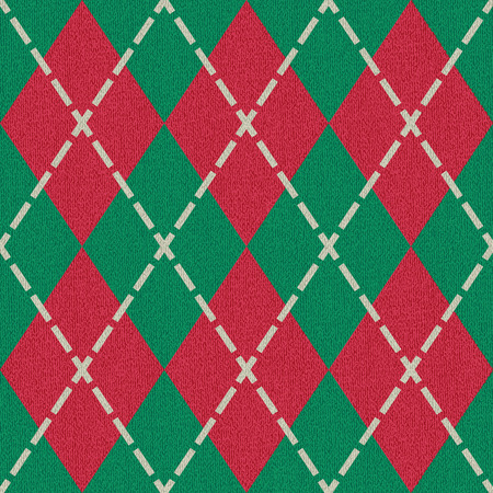 Red and green argyle pattern inspired textured vector backgroundのイラスト素材