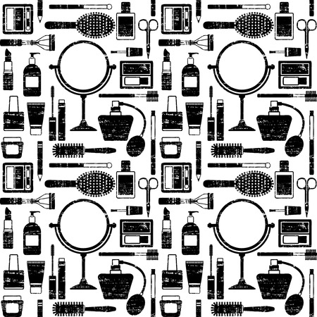 Scratched vector seamless pattern background with various cosmetic objects 1のイラスト素材