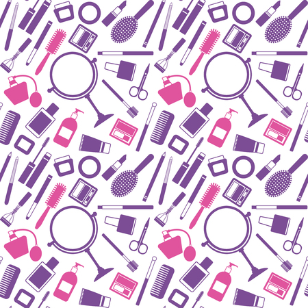 Vector seamless pattern background with various cosmetic objects
のイラスト素材