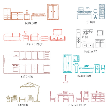 Colorful hand drawn house related furniture elements

のイラスト素材
